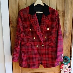 Banana Republic Red Plaid Wool  Captains Blazer - 10